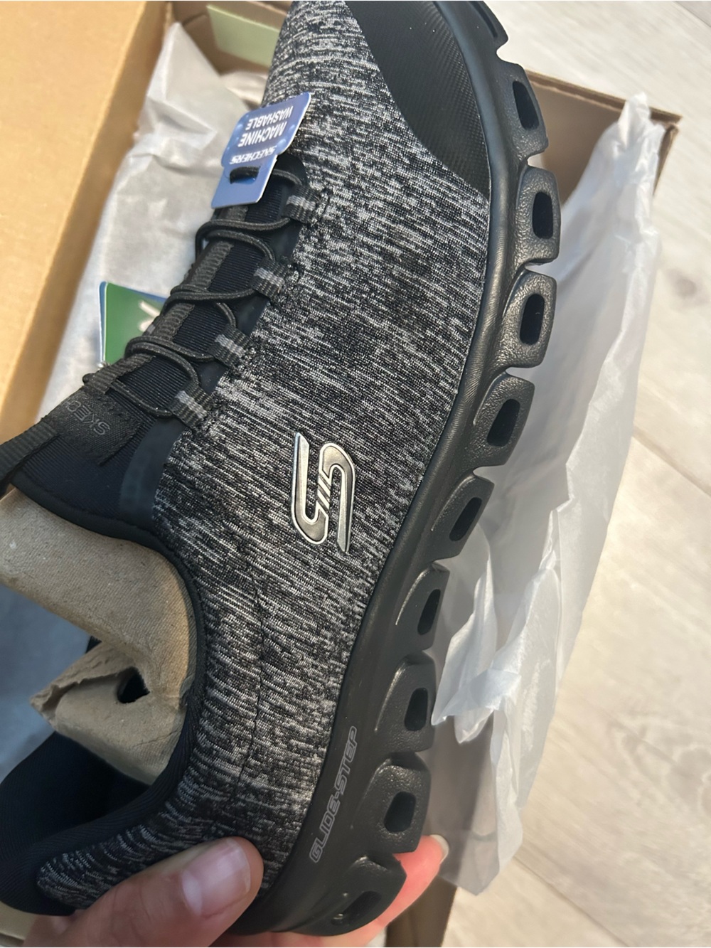 Skechers Woman’s Black and Gray Slip-On Athletic Sneaker - Picture 5 of 7